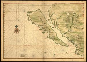 Map of California shown as an island ca. 1650 - https://www.loc.gov/item/99443375/