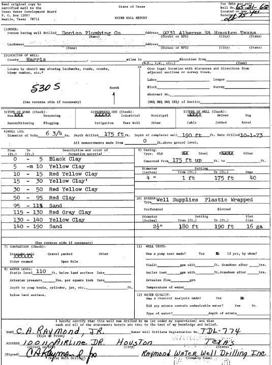Example of a Texas water well log